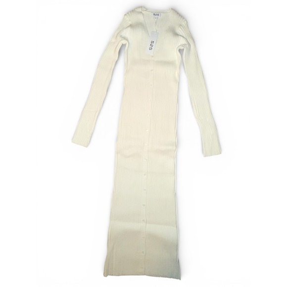 525 America Ribbed Knit Maxi Dress Button Front Long Sleeve, Chalk, Size S, NWT - Picture 2 of 6